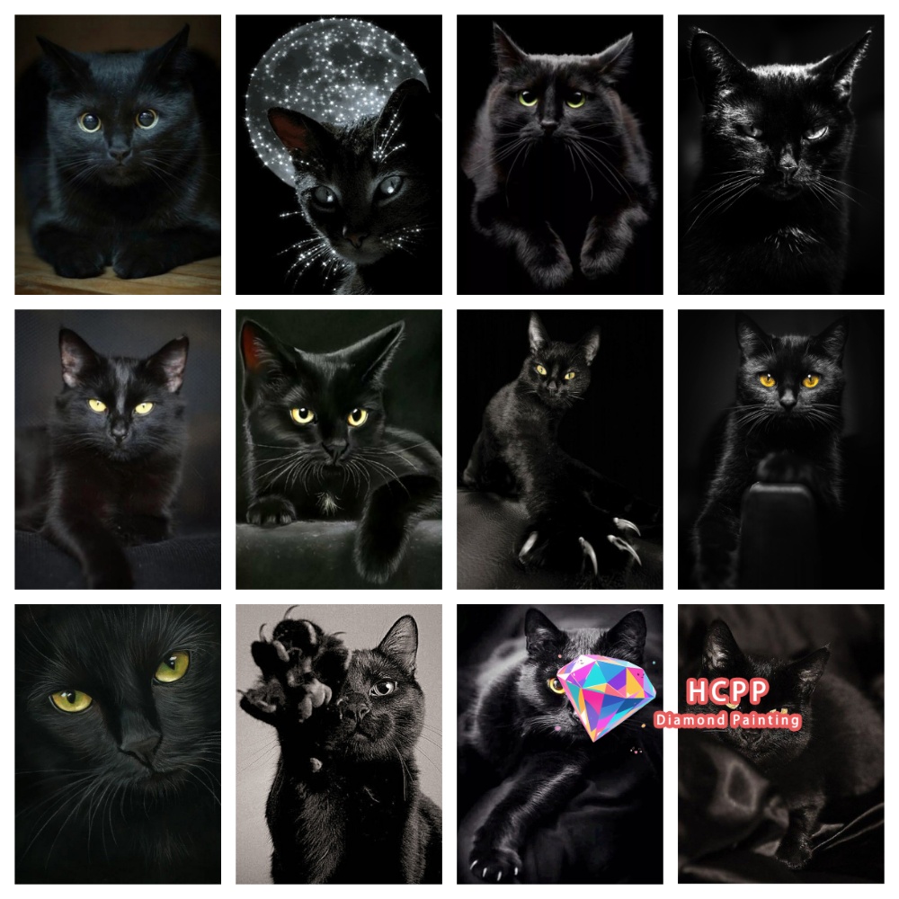 Unique Art Craft - Çerçevesiz Siyah Kedi Hayvan Elmas Boyama
