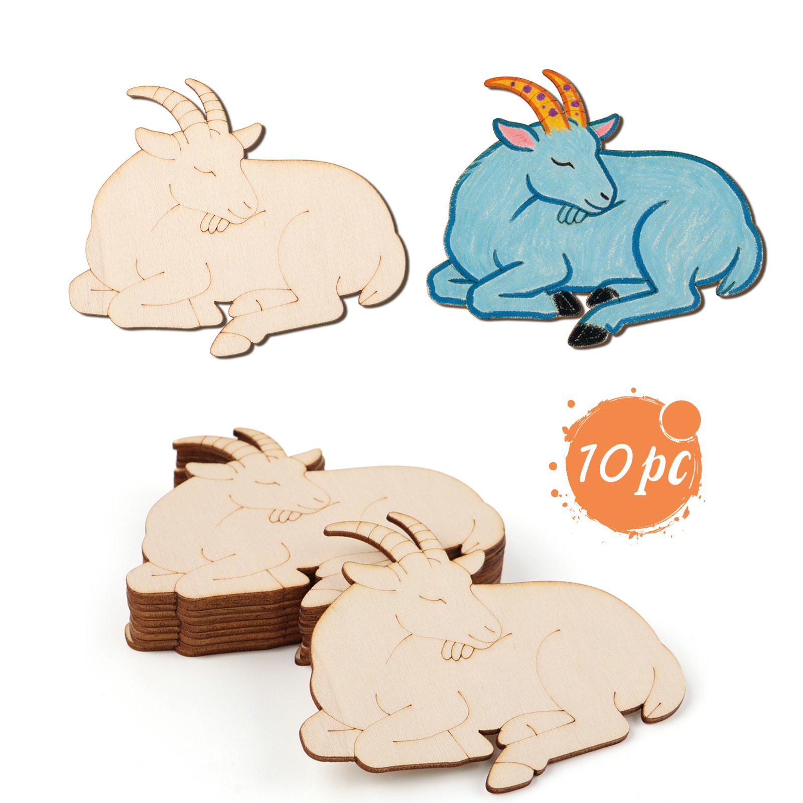 Craft Art Set - 10 adet/takım Bitmemiş Ahşap Koyun Hayvan