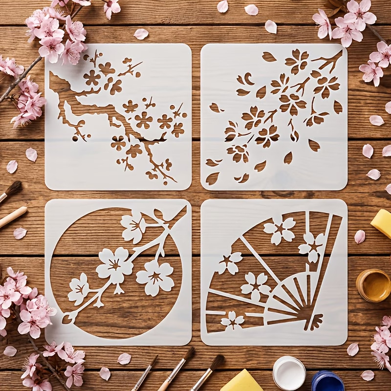 Art Craft Template - 4 adet japon kiraz çiçeği şablonları